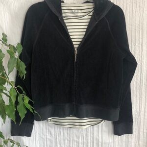LOFT & KATE HILL Size PS black zip up hoodie & nautical cream & navy stripes top